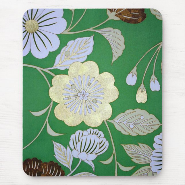 Japanese KIMONO Textile, Floral Pattern Mouse Pad (Front)