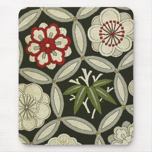 Japanese KIMONO Textile, Floral Pattern Mouse Pad (Front)