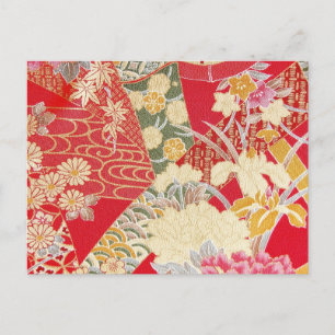 Japanese KIMONO Textile, Floral Pattern Postcard