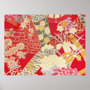 Japanese KIMONO Textile, Floral Pattern Poster