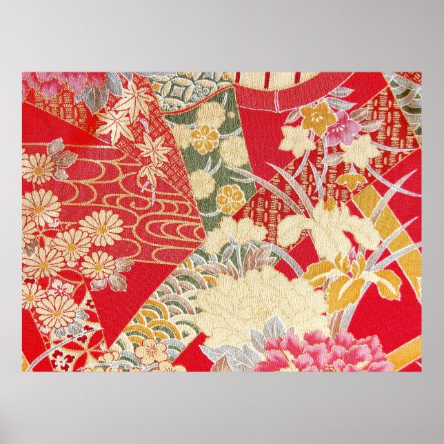 Japanese KIMONO Textile, Floral Pattern Poster (Front)