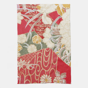 Japanese KIMONO Textile, Floral Pattern Tea Towel