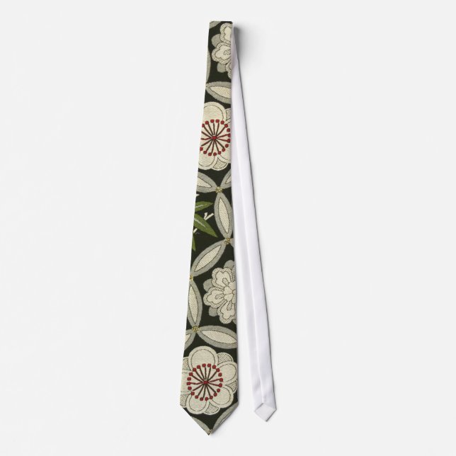 Japanese KIMONO Textile, Floral Pattern Tie (Front)