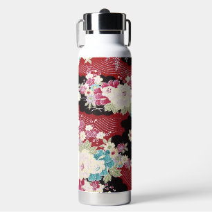 Japanese KIMONO Textile, Floral Pattern Water Bottle