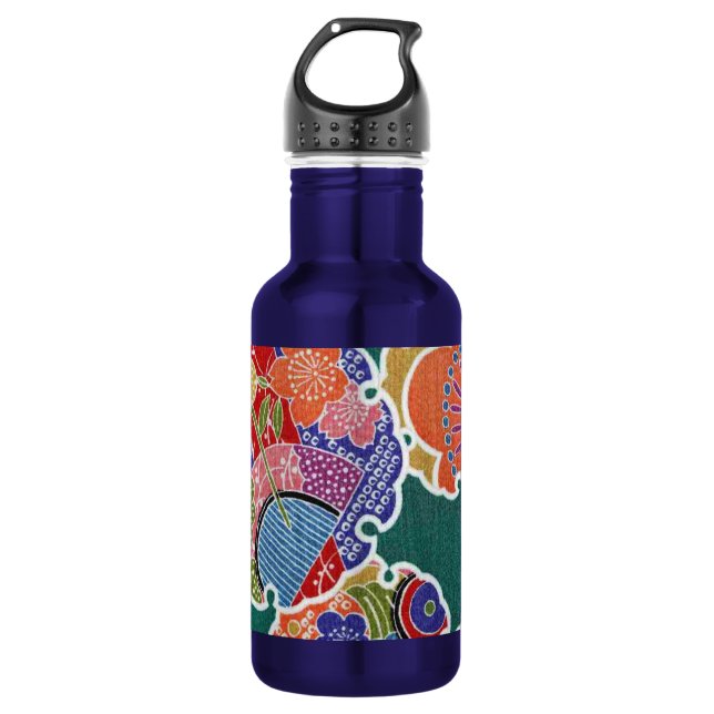 Japanese KIMONO Textile, Floret Pattern 532 Ml Water Bottle (Front)
