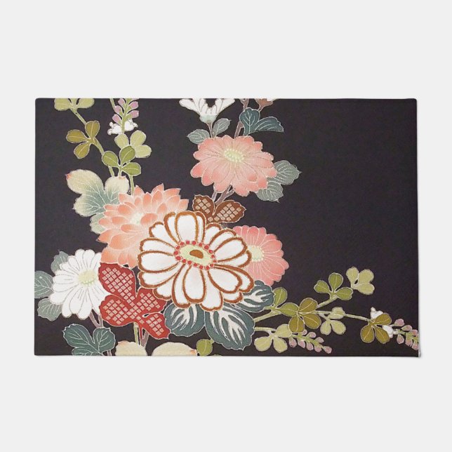 Japanese KIMONO Textile, Floret Pattern Doormat (Front)