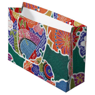 Japanese KIMONO Textile, Floret Pattern Large Gift Bag