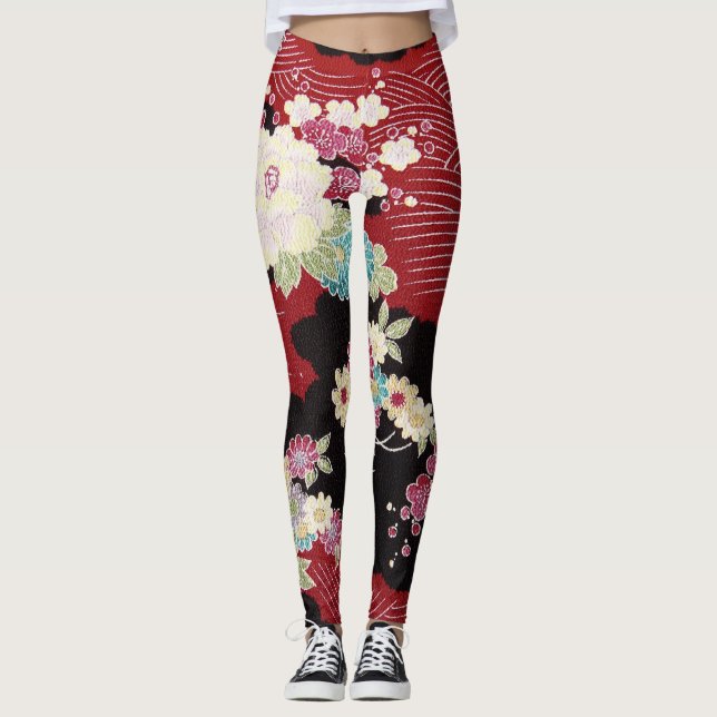 Japanese KIMONO Textile, Floret Pattern Leggings (Front)