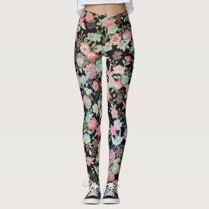 Japanese KIMONO Textile, Floret Pattern Leggings