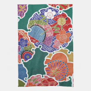 Japanese KIMONO Textile, Floret Pattern Tea Towel
