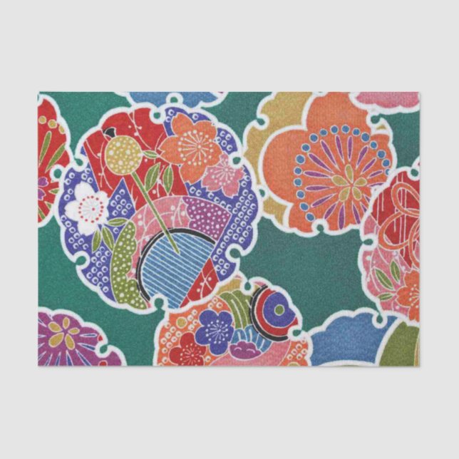 Japanese KIMONO Textile, Floret Pattern Tissue Paper (Front)