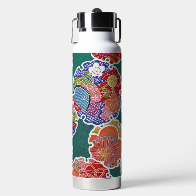 Japanese KIMONO Textile, Floret Pattern Water Bottle (Front)