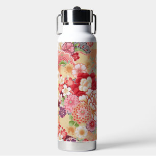 Japanese KIMONO Textile, Floret Pattern Water Bottle