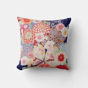 Japanese KIMONO Textile, Flower Cushion