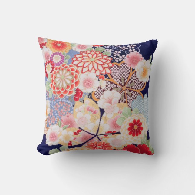 Japanese KIMONO Textile, Flower Cushion (Front)