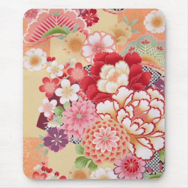 Japanese KIMONO Textile, Flower Mouse Pad (Front)