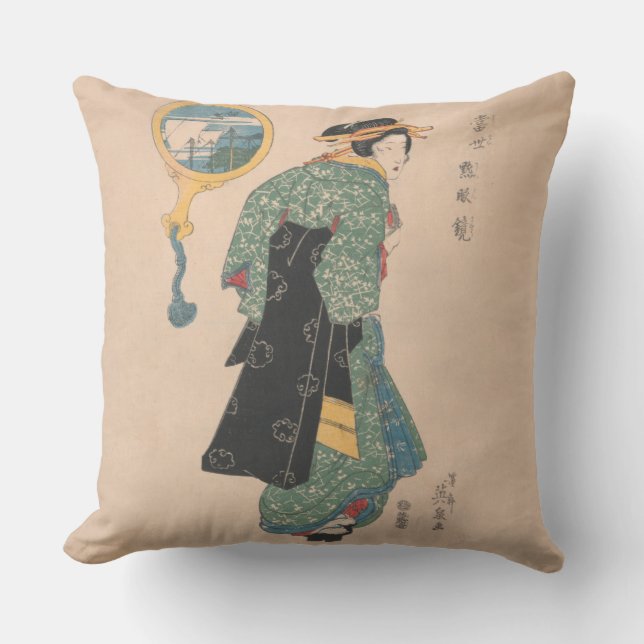 Japanese Kimono Woman Courtesan Artwork Cushion (Front)