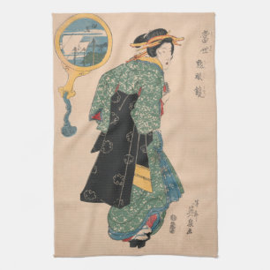 Japanese Kimono Woman Courtesan Artwork Tea Towel