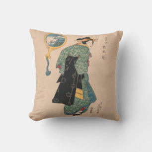 Japanese Kimono Woman: Ukiyo-e Woodblock Print Cushion