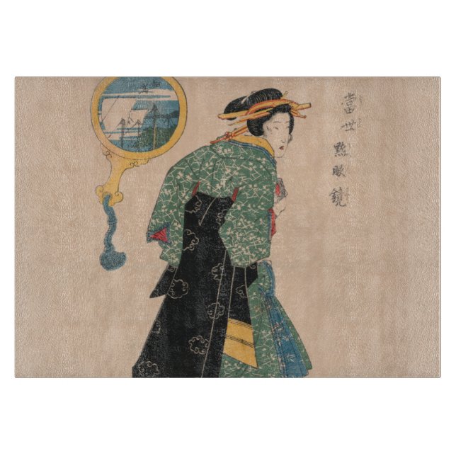 Japanese Kimono Woman: Ukiyo-e Woodblock Print  Cutting Board (Front)