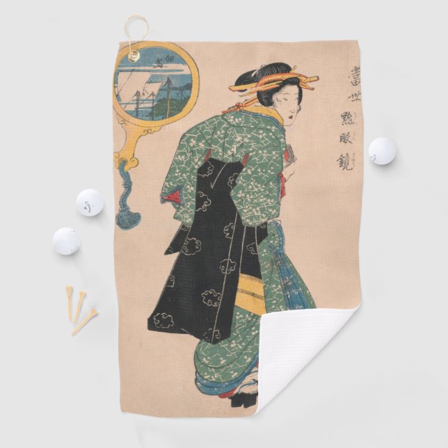 Japanese Kimono Woman: Ukiyo-e Woodblock Print  Golf Towel (InSitu)