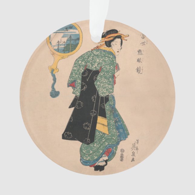 Japanese Kimono Woman: Ukiyo-e Woodblock Print  Ornament (Front)