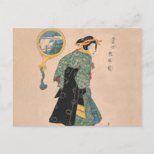 Japanese Kimono Woman: Ukiyo-e Woodblock Print Postcard