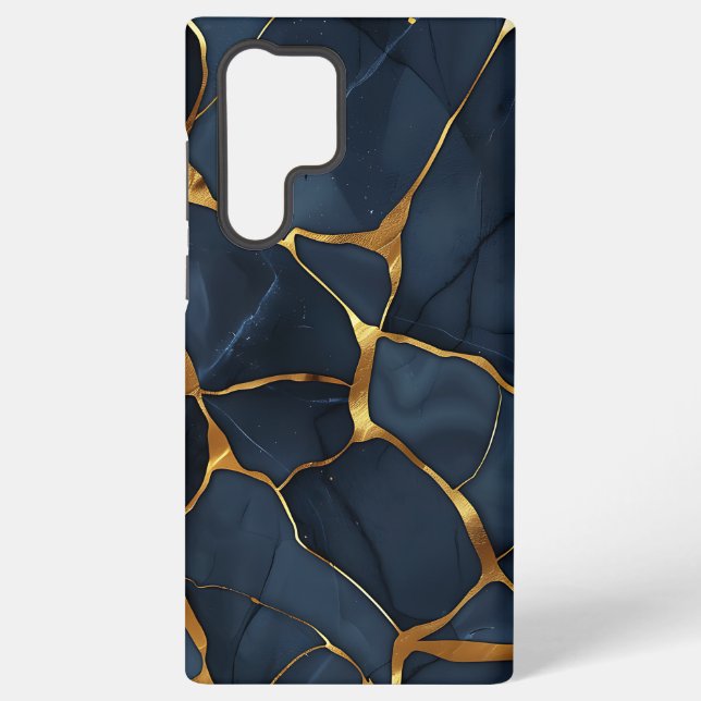 Japanese Kintsugi Dark Blue Samsung Galaxy S22 Ultra Case (Back)