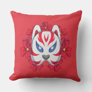 Japanese Kitsune Fox Mask Throw Pillow