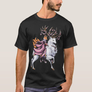 Japanese Kitsune Fox Riding Cherry Blossom Deer T-Shirt