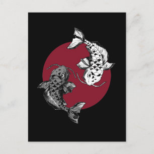 Japanese Koi Carp Circle Black Postcard