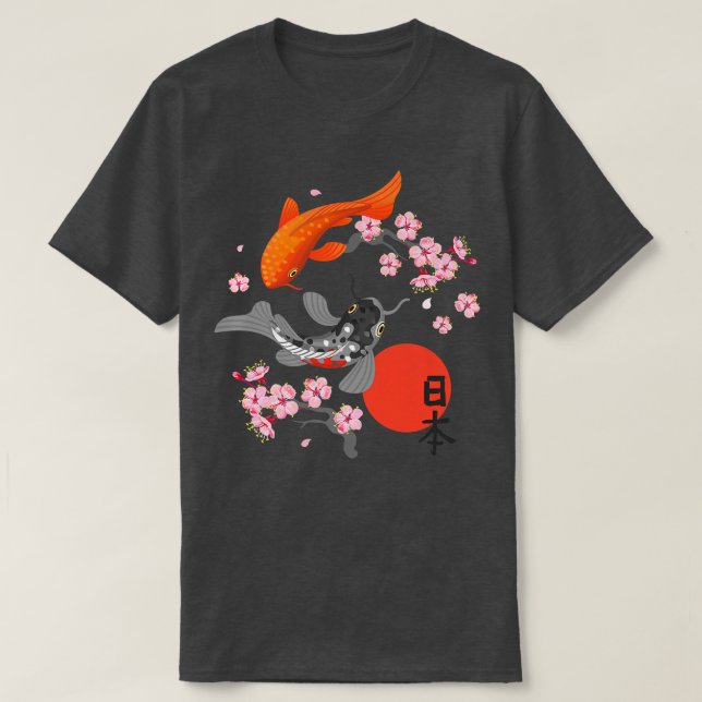 Japanese Koi Carp Fish Sakura Nishikigoi Fish Cher T-Shirt (Design Front)