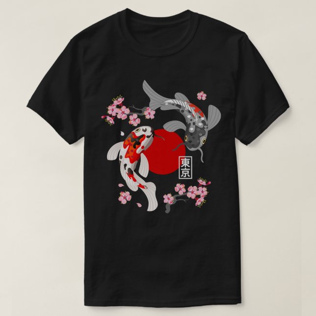 Japanese Koi Carp Fish Sakura Nishikigoi Fish Cher T-Shirt (Design Front)