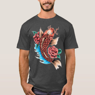 Japanese Koi Carp With Flowers Tattoo T-Shirt