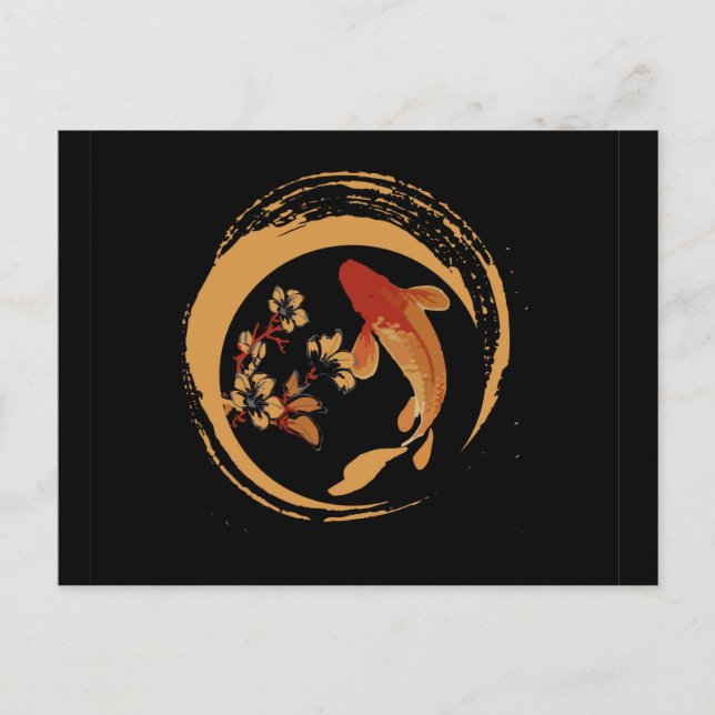 Japanese Koi Carp with Sakura Cherry Blossom Postcard (Front)