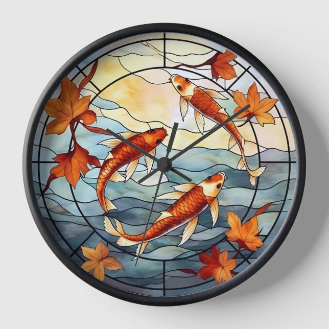 Japanese Koi Fish and Autumn Leaves Clock (Front)
