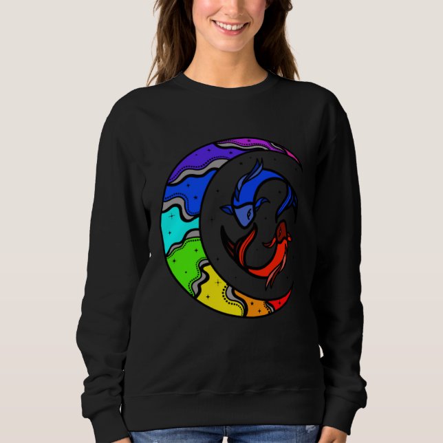 Japanese Koi Fish and Crescent Moon With Rainbow C Sweatshirt (Front)