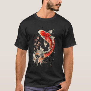 Japanese Koi Fish and Flowers Swimming Tattoo Fish T-Shirt