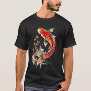 Japanese Koi Fish and Flowers Swimming Tattoo Fish T-Shirt