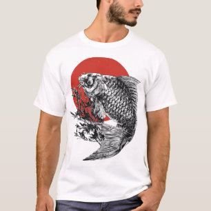 Japanese Koi Fish Art   Red Sun Print   Asian Feng T-Shirt