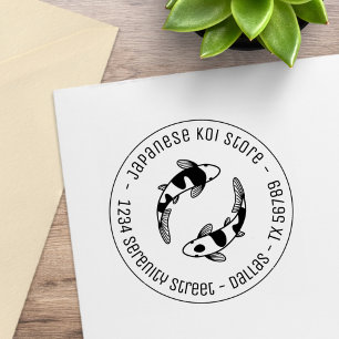 Japanese Koi Fish Business Round Address 3 Rubber Stamp
