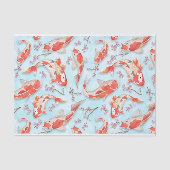 Japanese Koi Fish & Cherry Blossom Branch Pattern Tissue Paper (Front)