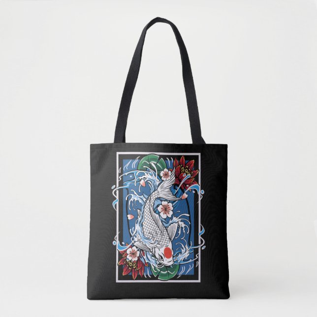 Japanese Koi Fish Cherry Blossom Carp Fishfarming Tote Bag (Front)