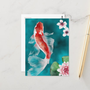 Japanese Koi Fish, Cherry Blossoms Japan Postcard