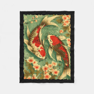 Japanese Koi Fish Cherry Blossoms Sakura Art Men W Fleece Blanket