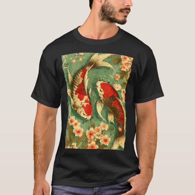 Japanese Koi Fish Cherry Blossoms Sakura Art Men W T-Shirt (Front)