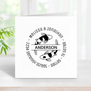 Japanese Koi Fish Couple Family Address 4 Rubber Stamp