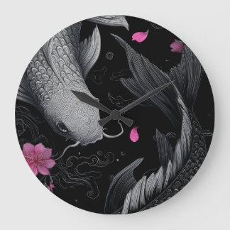 Japanese Koi Fish Dark Mode Large Clock