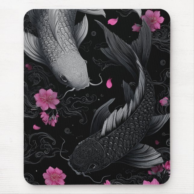 Japanese Koi Fish Dark Mode Mouse Pad (Front)