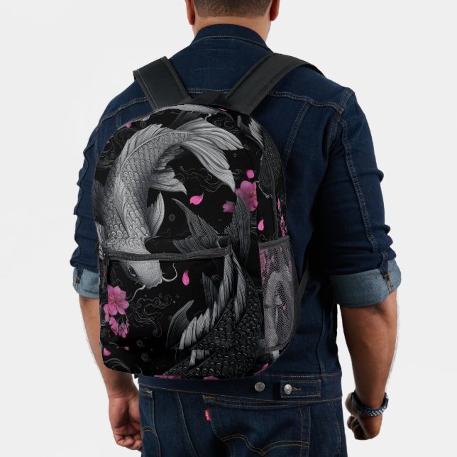 Japanese Koi Fish Dark Mode Printed Backpack (Insitu (Model))